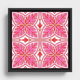 Pink and White Modern Tropical Leaves Framed Canvas