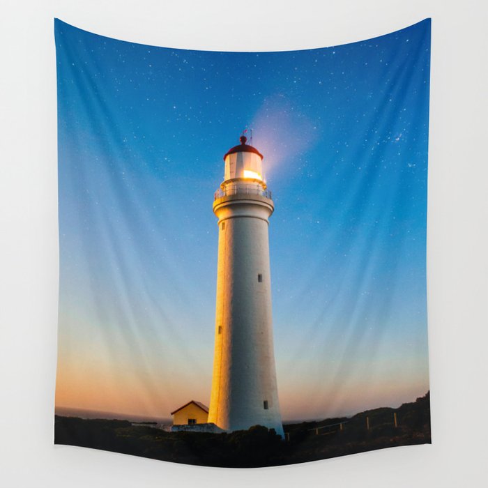 Lighthouse at night Wall Tapestry