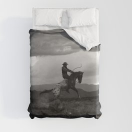 Black and White Cowboy Being Bucked Off Duvet Cover