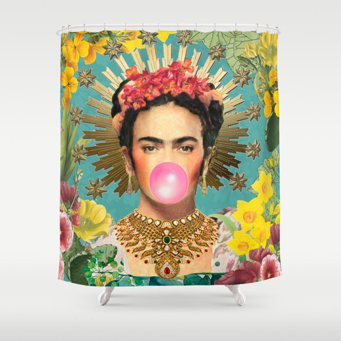 Frida Kahlo Crown & Bubble Gum Shower Curtain