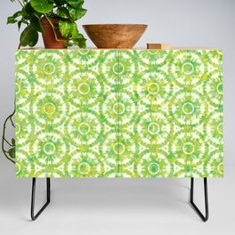 Mojito dance. Watercolor seamless pattern of green and yellow colors in Tie-Dye style Credenza