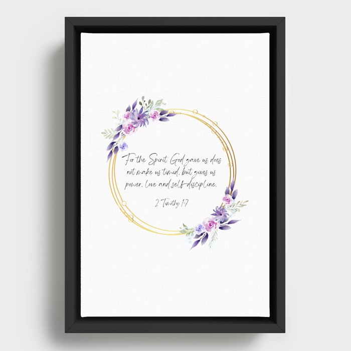 2 Timothy 1:7 with Floral Design Framed Canvas