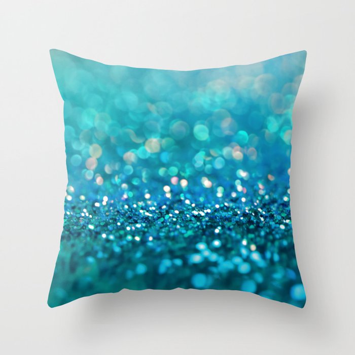Teal turquoise blue shiny glitter print effect - Sparkle Luxury Backdrop Throw Pillow