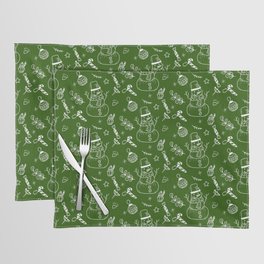 Green and White Christmas Snowman Doodle Pattern Placemat