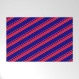 [ Thumbnail: Crimson and Blue Colored Lines/Stripes Pattern Welcome Mat ]