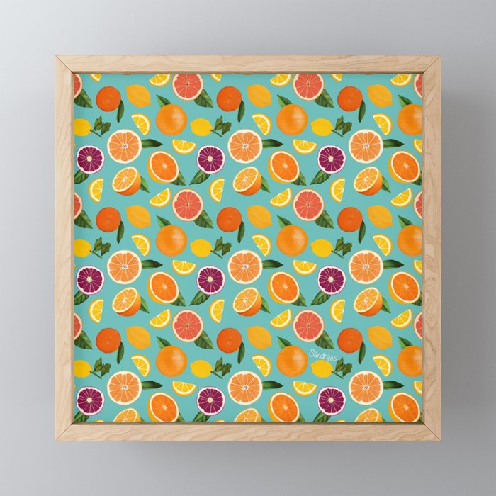 Orange Citrus Blue background  Framed Mini Art Print