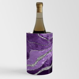 Purple Marble Agate Silver Glitter Glam #1 (Faux Glitter) #decor #art #society6 Wine Chiller