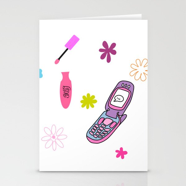 2000’s lipgloss and flip phone Stationery Cards