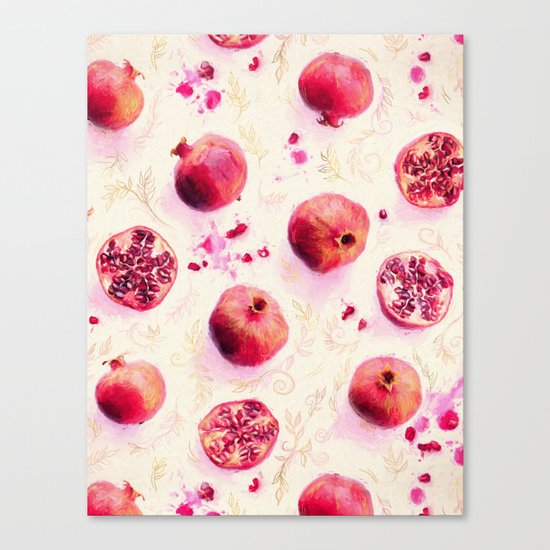 Painted Pomegranates with Gold Leaf Pattern Canvas Print