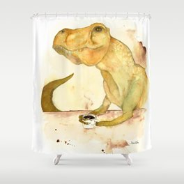 T-Rex Morning Coffee Shower Curtain