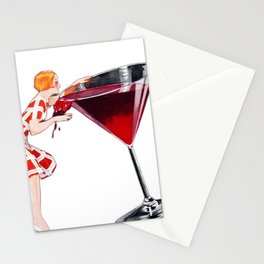 Woman Big Glass Cocktail Vintage Old Wine Stationery Card