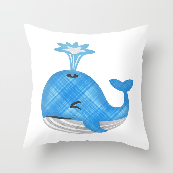 Plaid Emoji Whale Throw Pillow