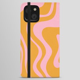 Retro Liquid Swirl Abstract Pattern Pink and Mustard Marigold iPhone Wallet Case