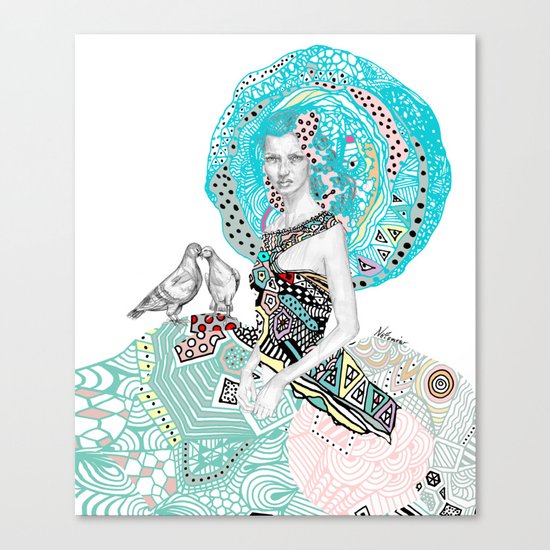Paris Floral Girl Love Birds Canvas Print