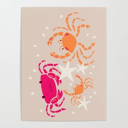 CRABS WALKING ON THE BEACH - sand Poster