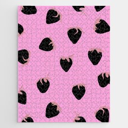 Strawberry pattern Black and Pink Jigsaw Puzzle