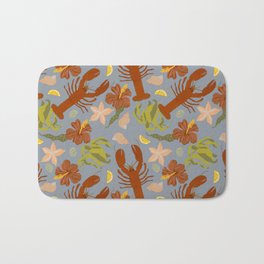 Dusk blue lobster  Bath Mat | Graphicdesign, Pattern, Starfish, Seashell, Blue, Tropical, Oceanbed, Seaweed, Ocean, Flower 
