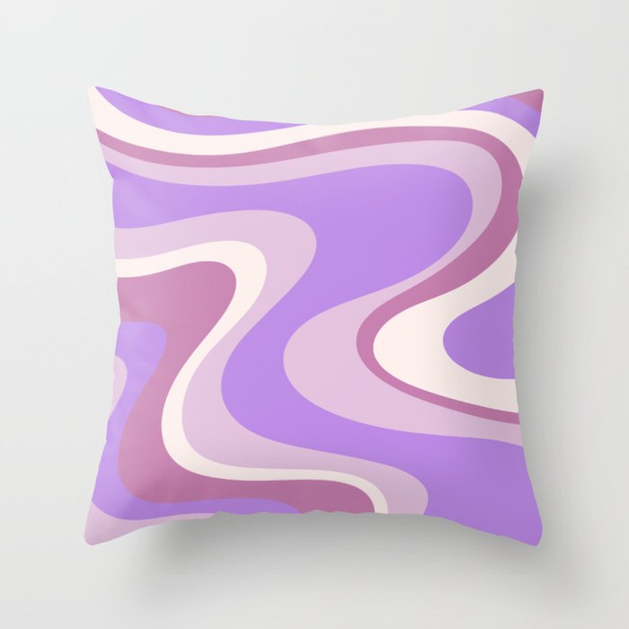 Retro Dream Abstract Liquid Swirl Pattern in Light Purple Throw Pillow
