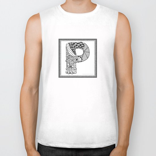 Zentangle P Monogram Alphabet Illustration Biker Tank