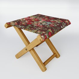 CHINTZ RED FLORAL PATTER WITH BLUE RIBBON. Folding Stool