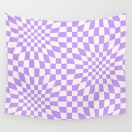 Warped Checkerboard Print - Purple Wall Tapestry