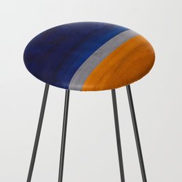 Minimalist Mid Century Rothko Color Field Navy Blue Yellow Ochre Grey Accent Square Colorblock Counter Stool
