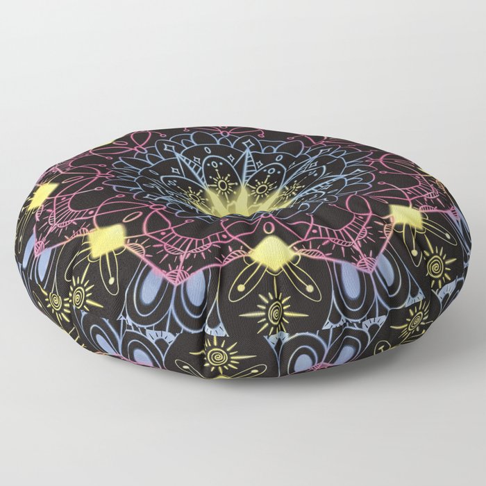 Neon Pride Series - Pansexual Sun Mandala Floor Pillow