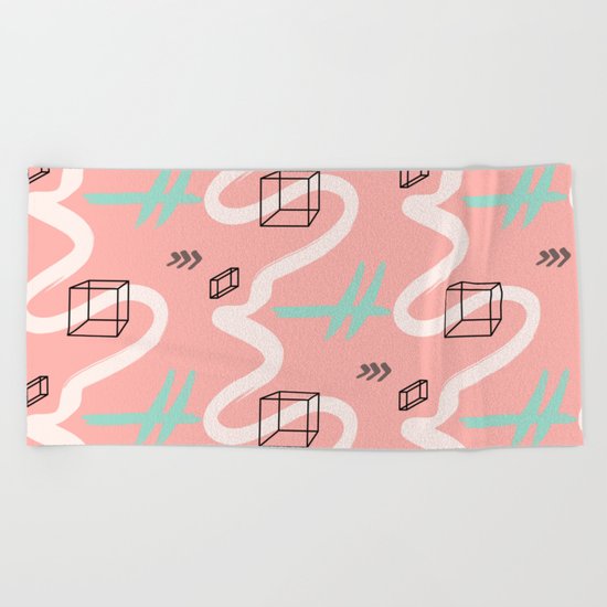 rectangles vs coral lines Beach Towel