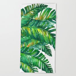 tropical green leaves Beach Towel