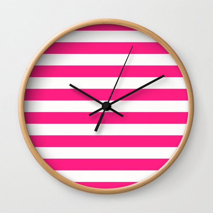 Pink & White Stripes Wall Clock