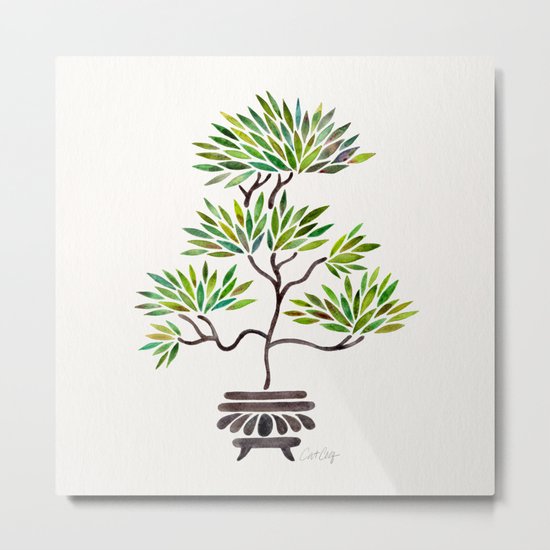 Bonsai Tree – Green Leaves Metal Print