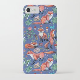 Fox Family in forest - BLUE iPhone Case