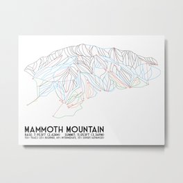 Mammoth Mountain, CA - Minimalist Trail Map Metal Print | Abstract, Graphic Design, Vector, Pop Art 