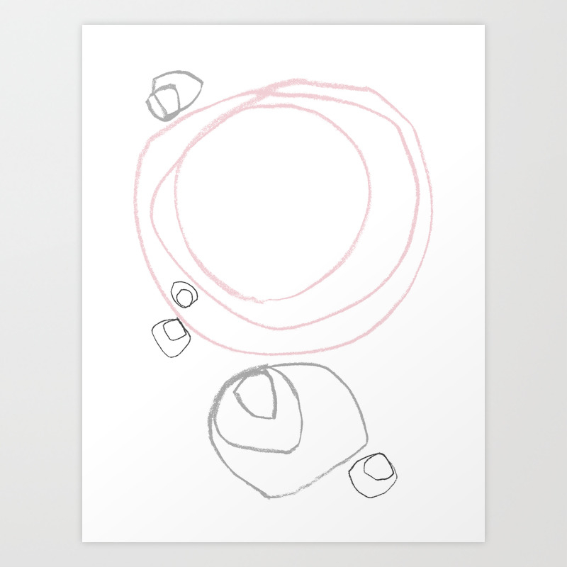 Minimalist Line Drawing Abstract Pink And Grey Shapes Art Print By