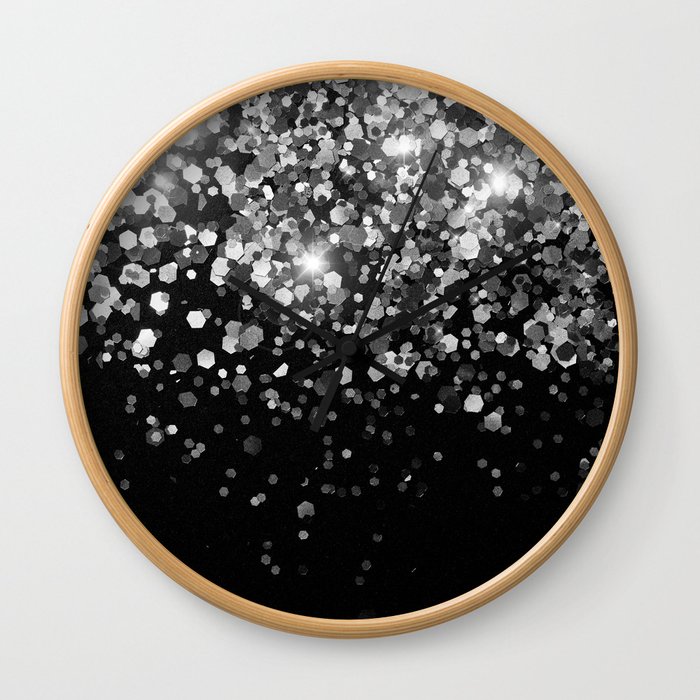 Silver Gray Black Glitter #3 (Faux Glitter - Photography) #shiny #decor #art #society6 Wall Clock
