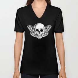 Skull Moth Wings White V Neck T Shirt