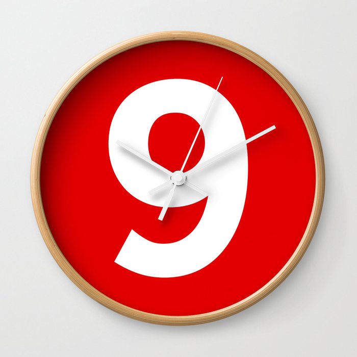 Number 9 (White & Red) Wall Clock