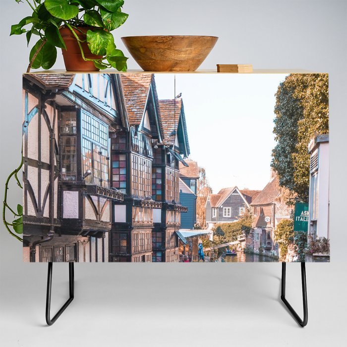 Great Britain Photography - River Going Between Medieval Buildings Credenza