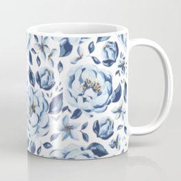 Blue Tone Colour Peonies Pattern Coffee Mug