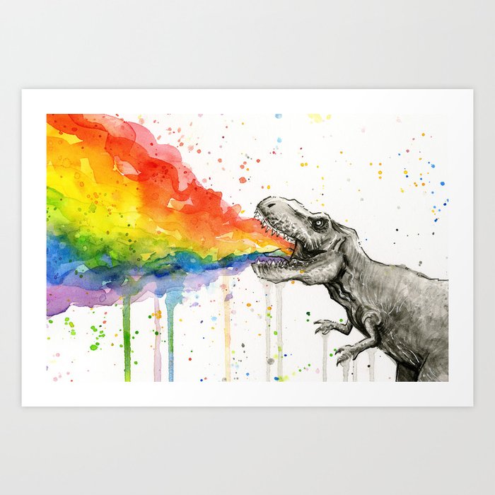 T-Rex Rainbow Puke Art Print