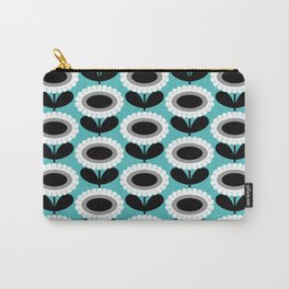 Mid Century Modern Scandinavian Flowers // MCM Floral // Turquoise, Gray, Black and White  Carry-All Pouch