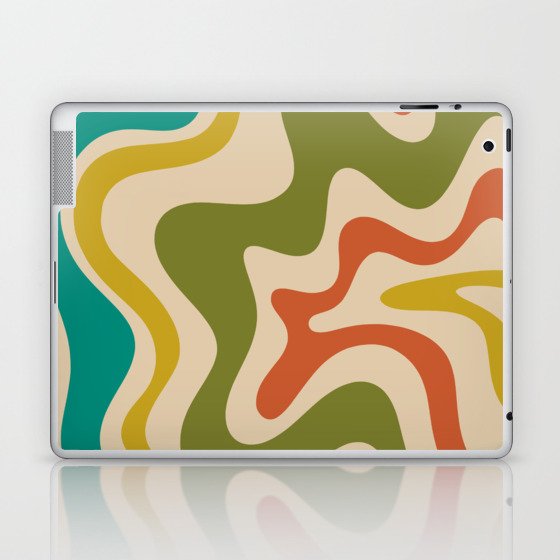 Liquid Swirl Retro Abstract Pattern in Mid Mod Colours on Beige Laptop & iPad Skin