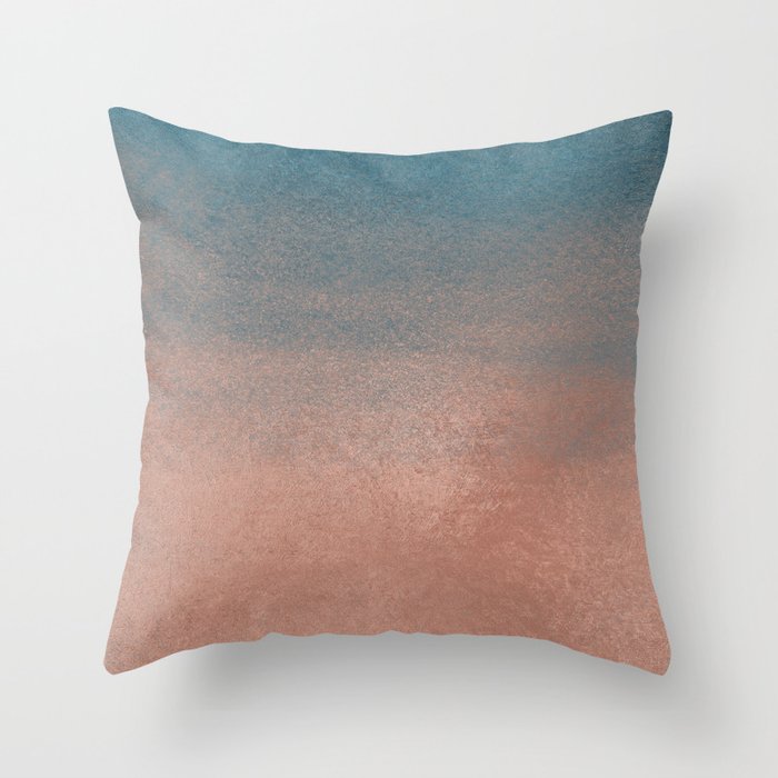 Abstract Peacock Blue Coral Ombre Watercolor Throw Pillow By