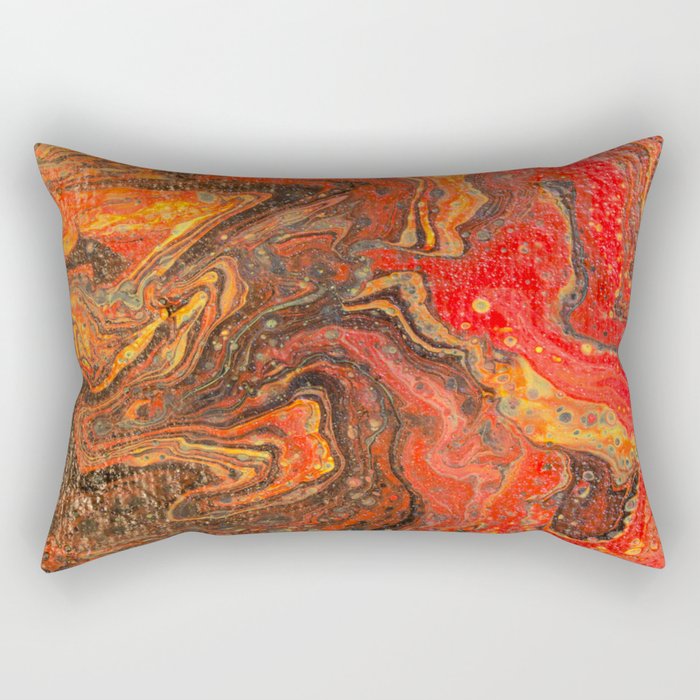 Fluid Art Acrylic Painting Pour 24, Red, Yellow, Orange & Black Blended Color Rectangular Pillow