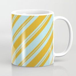 [ Thumbnail: Powder Blue and Goldenrod Colored Lined/Striped Pattern Coffee Mug ]