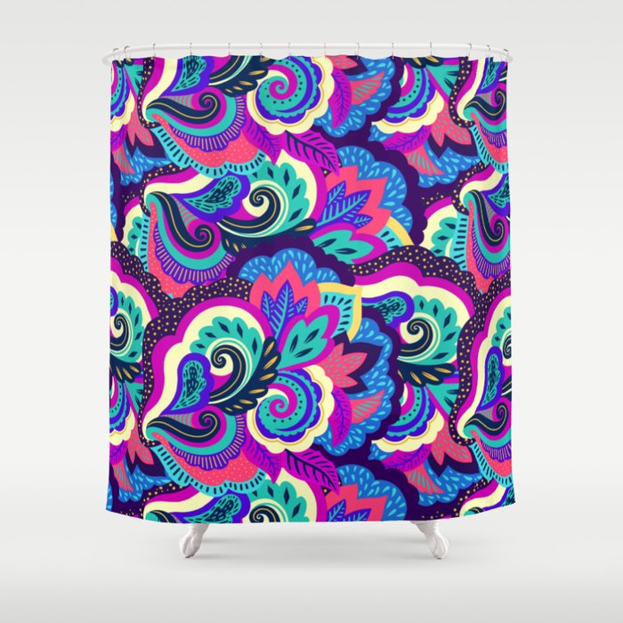Cool Palette Neon Abstract Tropical Jungle Print Shower Curtain