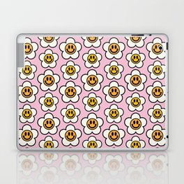Bold And Funky Flower Smileys Pattern (Pink BG) Laptop Skin
