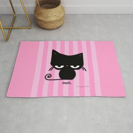 Meh Cat on Pink Stripes Rug | Blackcat, Cat, Kitty, Kawaiikitty, Cutecat, Cartoon, Drawing, Blackkitty, Digital, Mehcat 