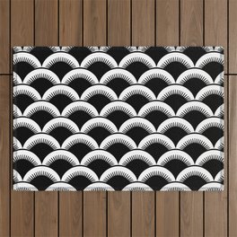 Japanese Fan Pattern 121 Black and White Outdoor Rug