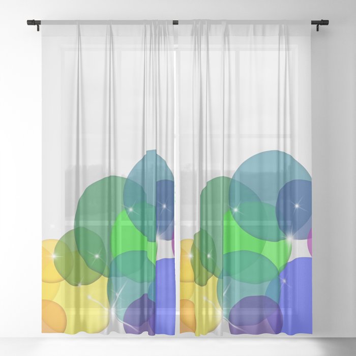 Translucent Rainbow Colored Circles, Bright Colored Sheer Curtains